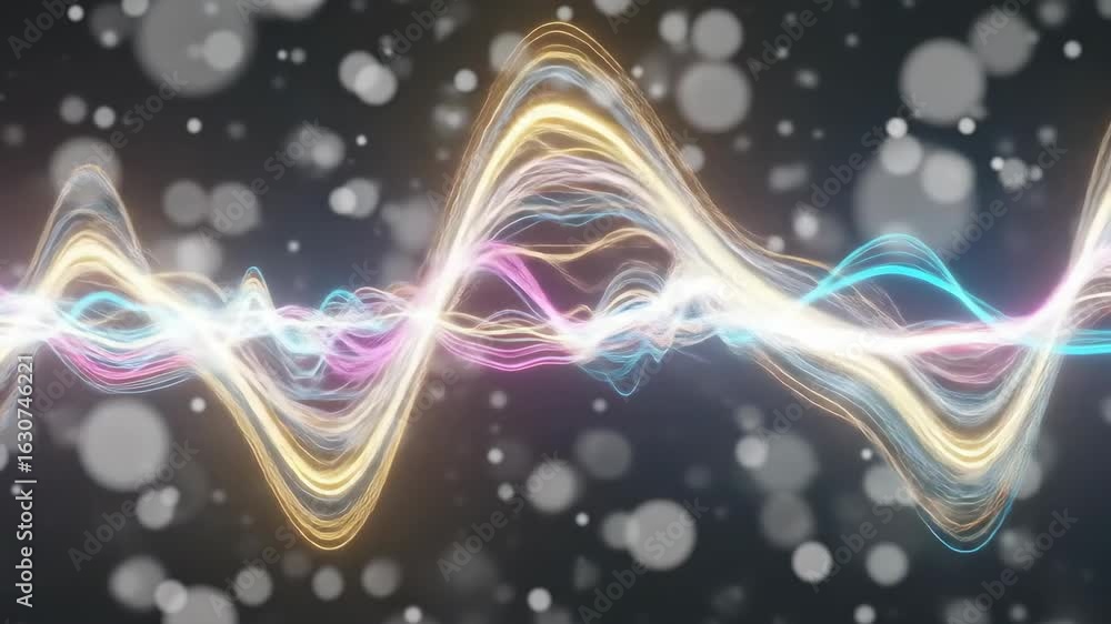 Aufkleber abstract visualization of sound waves with glowing lines and curves in vibrant colors against a dark