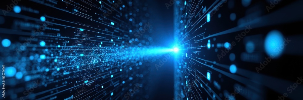 Aufkleber visual representation of a blue laser beam transmitting through a quantum tunnel, dispersing into no