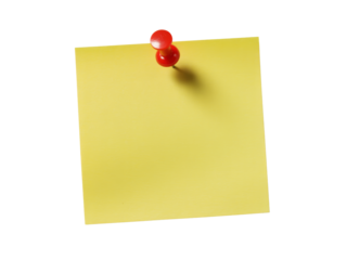 Yellow sticky note pinned with red pushpin
