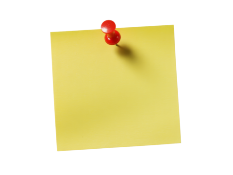Yellow sticky note pinned with red pushpin
