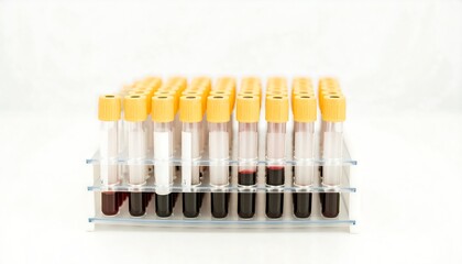 Blood samples in test tubes on a rack