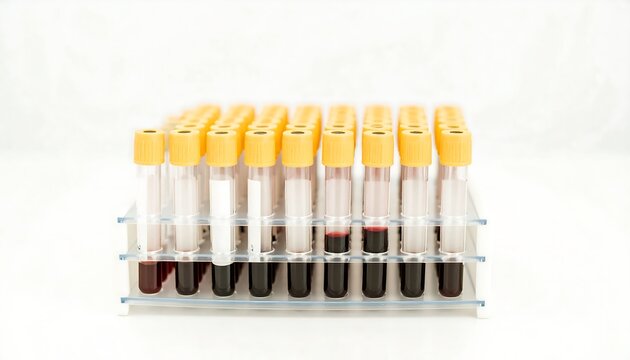 Blood samples in test tubes on a rack