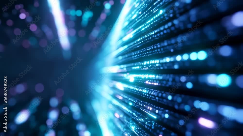 Wall mural neon data stream: abstract digital tunnel of light and code
