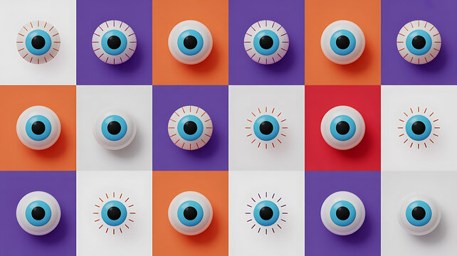 Pattern of eyes on a colorful grid.
