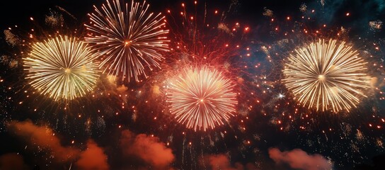 Fototapeta premium Colorful Fireworks Display Lighting up the Night Sky During a Festive Celebration.