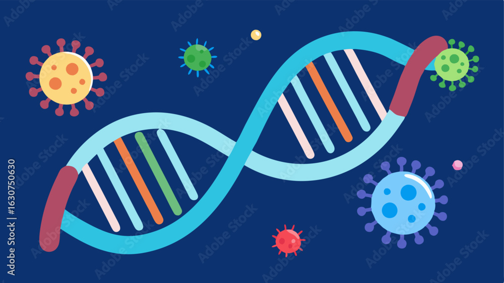 Poster dna helix a stylized dna double helix intertwined with bacteria shapes emphasizing the connection be