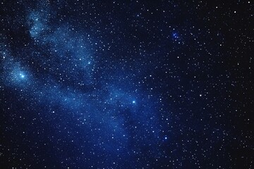 Obraz premium Starry sky background, blue night sky full of stars, glowing stars in the dark space, starry background, dark night, stars in the distance, starlight, dark background with a blue glow, night sky. 