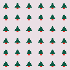 Small  green Christmas  trees in red pots on a white background