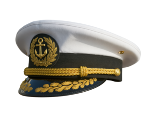 White naval captain hat with anchor emblem
