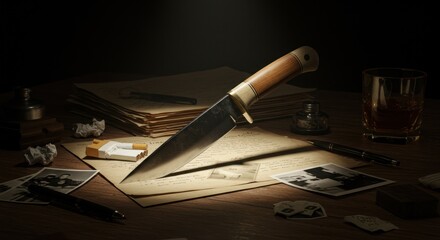 Knife on antique papers