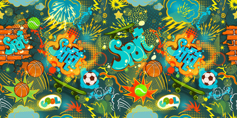 Seamless background street graffiti. hand drawing. Not AI, Vector illustration