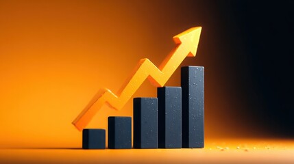 Growth trajectory represented with bars and an upward arrow highlighting positive trends