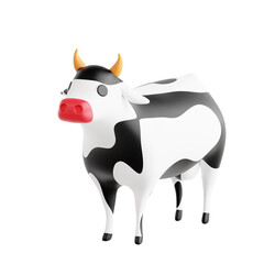 Black and White Cow with Horns Facing Forward