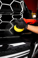 Paint polishing in active motion. Detailing car for sealant or ceramic application. Paint polishing...