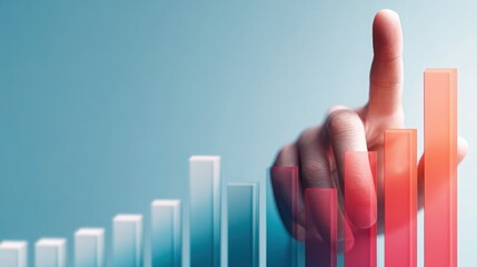 Hand pointing at rising bar graph demonstrating growth in data analytics