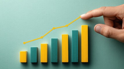 Growth in business metrics shown through colorful bar chart and upward trendline illustration