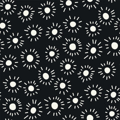 Vector seamless pattern. Naive black-and-white stars. Simple tileable design. Stylish structure of natural spots. Abstract monochrome background. Can be used as swatch in Illustrator.