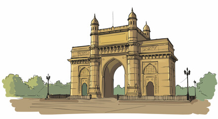 Sketchy Vector of Gateway of India &ndash; Colorful Mumbai Monument