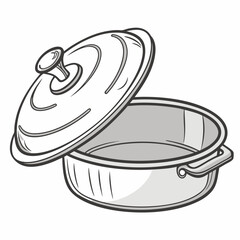 Illustration of an aluminum cooking pot with a lid on a white background