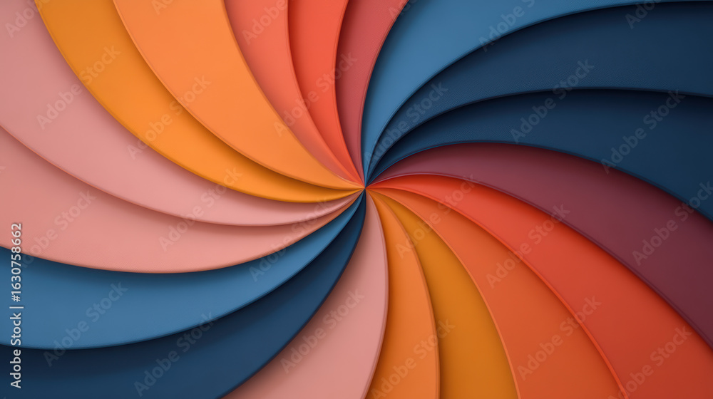 Poster a vibrant swirl of colorful paper layers creating a dynamic and artistic spiral design.