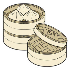Illustration of a bamboo steamer for bhapa on a white background