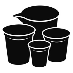 Black silhouette of a set of kitchen measuring cups on a white background