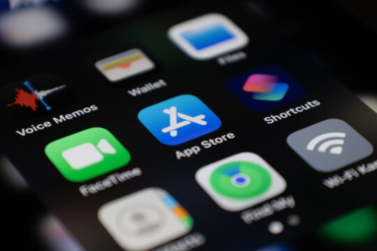 Istanbul, Turkiye - August 5, 2025: Closeup App Store app on iPhone 14 Pro home screen