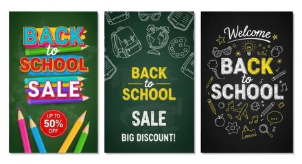 Back to school sale with colorful pencils and discounts