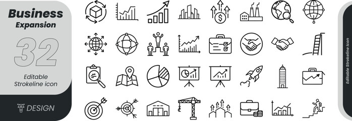 Vector art of business expansion and growth concept icons representing development, strategy, and success isolated on white background transparent background