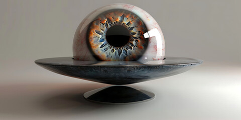 Mysterious eye inside sphere on pedestal
