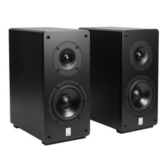 Obraz premium Dual Studio Speaker , Two modern black bookshelf speakers with dual drivers isolated on transparent background 