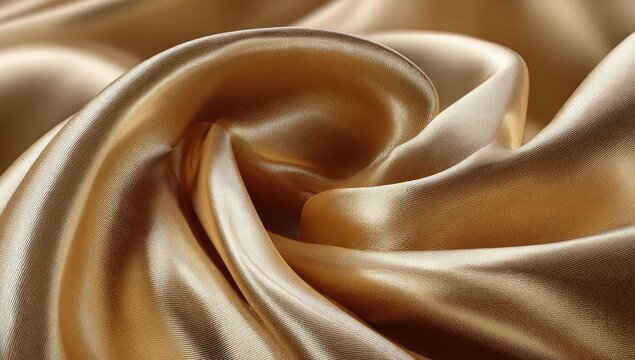 Close-up of luxurious gold silk fabric, flowing in soft folds