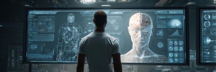 Advanced Technology Used in Exploring Human Anatomy and Artificial Intelligence in a Futuristic Laboratory Setting