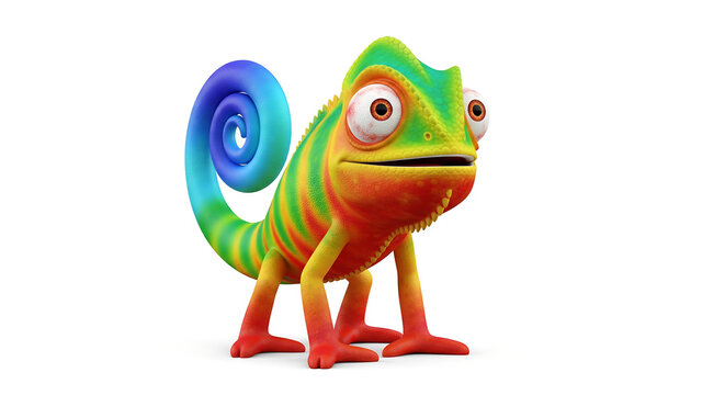 Camale&atilde;o 3D colorido com cauda espiral_