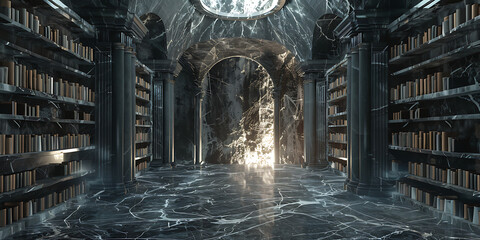 Ancient library with glowing tomes and mysterious light
