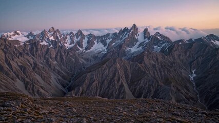 Majestic SnowCapped Mountain Peaks at Dawn A Stunning Landscape for Inspiration and Relaxation.