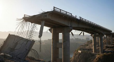 A collapsed bridge in a beautiful sunny day