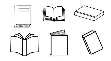 Books Collection - Line Art Vector Illustration: Education, Literature, Reading, and Knowledge Concepts in Simple Black and White Outline Design