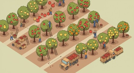 Orchard harvest isometric view