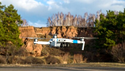 Drone flying over landscape