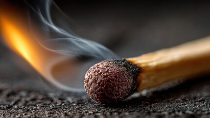 Matchstick igniting with smoke curling in a dimly lit setting