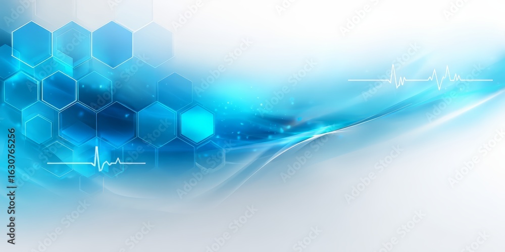 Poster blue and white background with a heart and a wave. the heart is in the middle of the background
