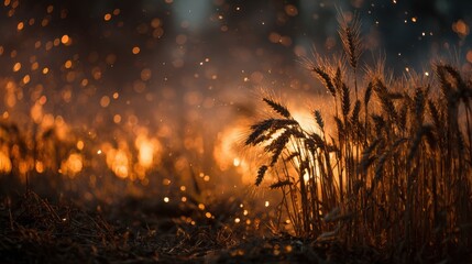 Wheat field in flames during golden hour creates a striking contrast with glowing embers