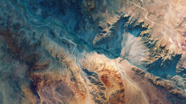 Top down Satellite view Incredible daytime view of Earth taken from satellite accentuating its delicate ecosystems and geographical features