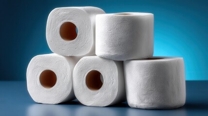 Creative Arrangement of White Toilet Paper Rolls on a Vibrant Blue Surface