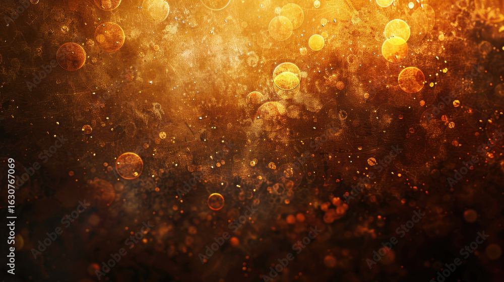 Poster shimmering golden light flares create warm, inviting background filled with soft bokeh effects and s