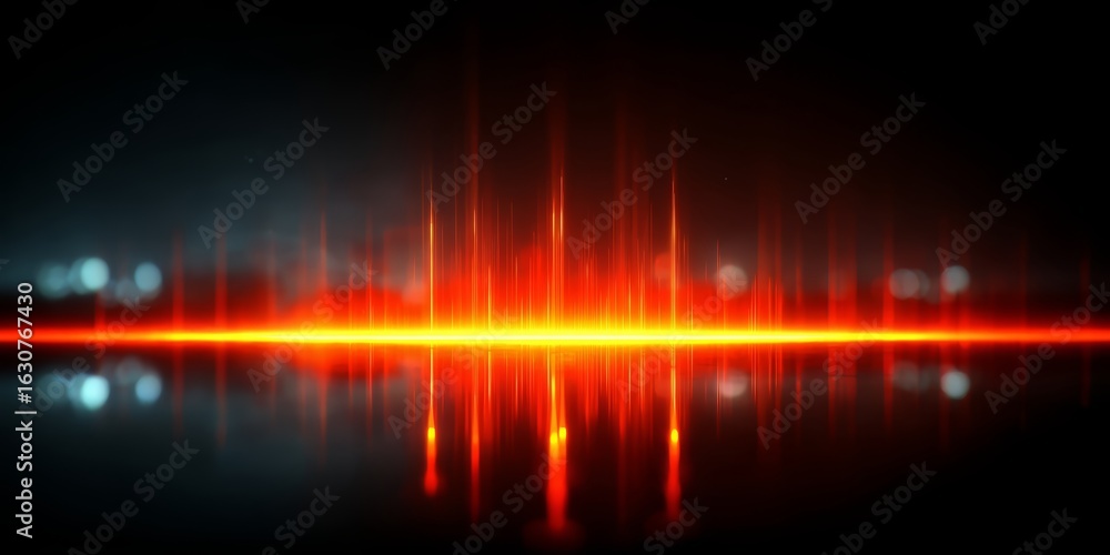 Poster red line with a black background. the red line is a wave of sound. the background is dark and the li