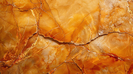 Fototapeta premium Polished orange stone texture with intricate patterns and natural cracks, showcasing warm and inviting appearance. surface reflects light beautifully, enhancing its rich colors and details