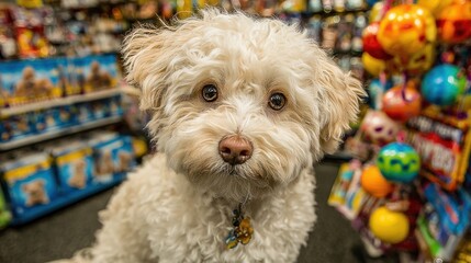 Fluffy dog in pet store