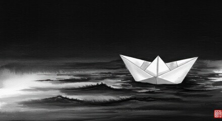 Paper boat on dark water (1)